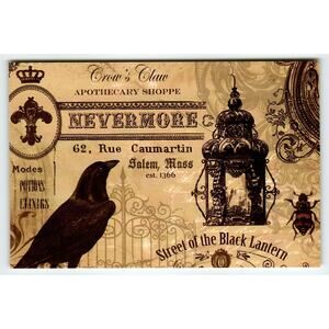 Vintage Halloween Nevermore Crow Apothecary Shoppe Postcard 6x4"